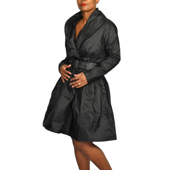 Catherine Regehr Silk Dress Black Wrap Taffeta Shawl Collar Crinoline Medium - Picture 1 of 16
